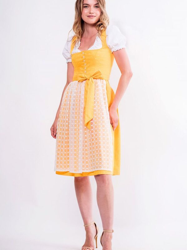 Midi Dirndl 65 cm gelb weiß Lisanne 014968 ~ 44