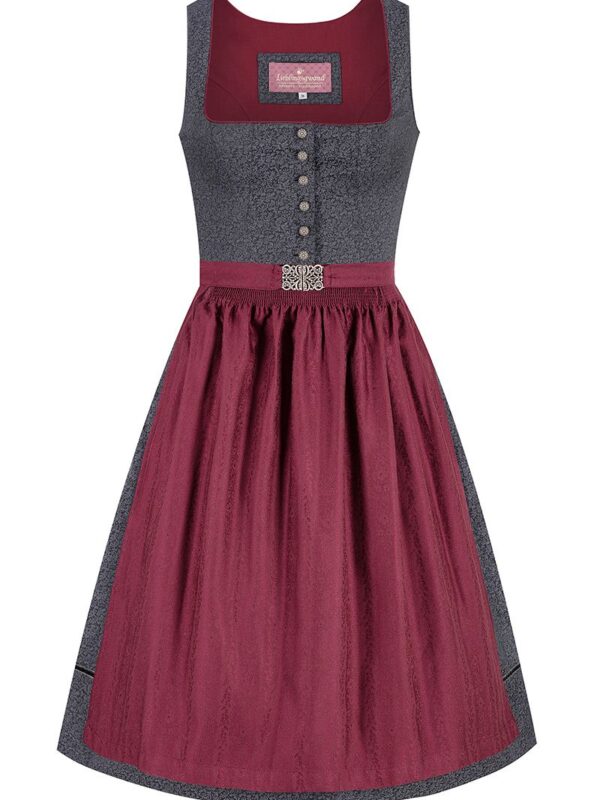 Midi Dirndl 65 cm anthrazit dunkelrot Manu 014677 ~ 44