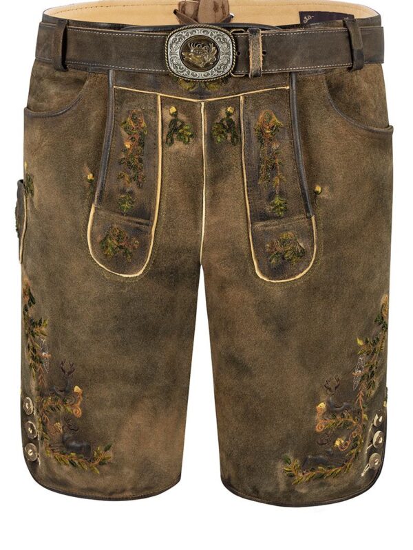 Lederhose (große Größen) kurz mit Gürtel braun grün Chris 015052 ~ 30