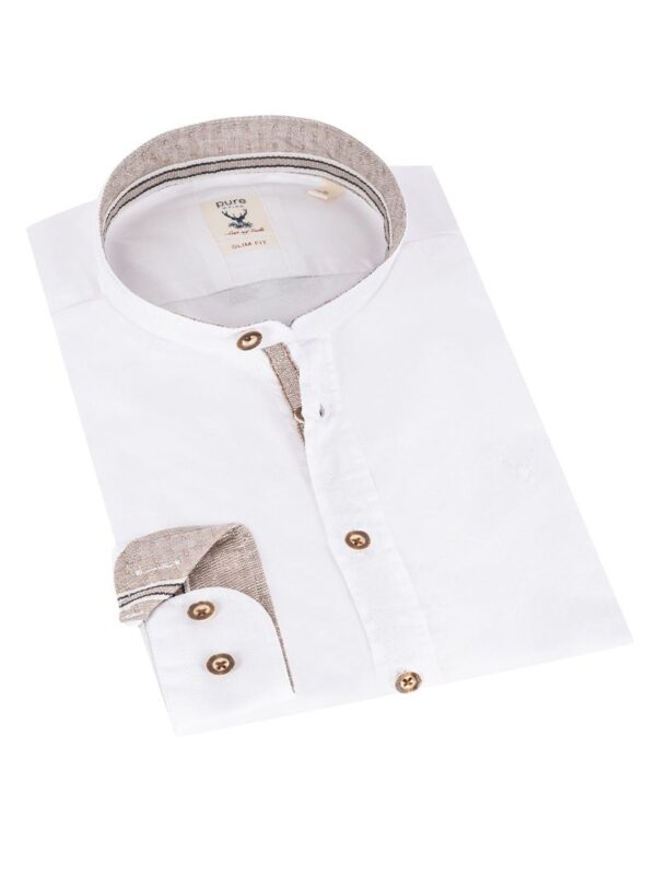 Trachtenhemd extralang weiß braun 007090 - slimfit ~ XS