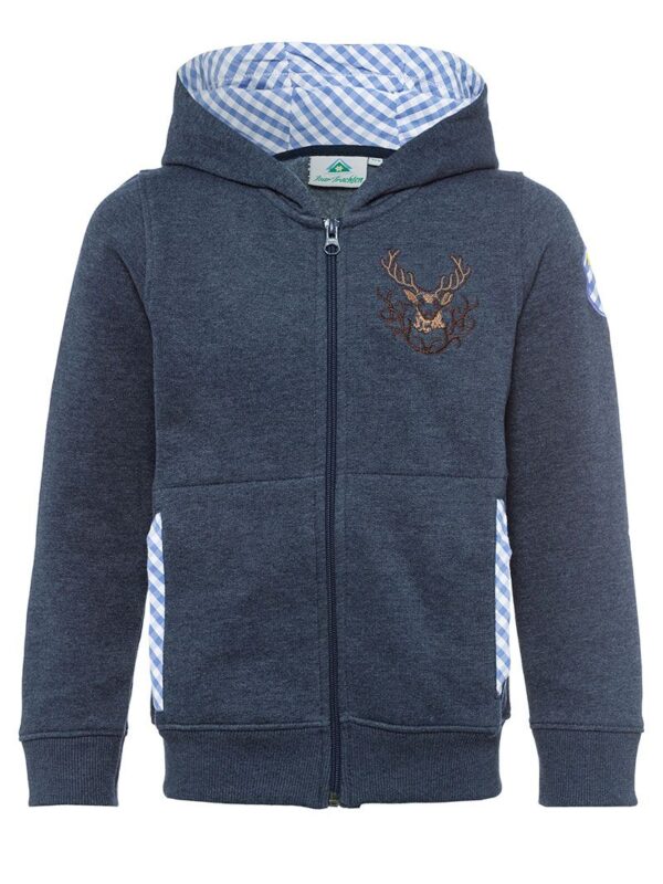 Kinder Kapuzen-Sweatjacke jeansblau mit Hirschstickerei Ruben 001579 ~ 86