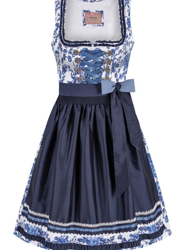 Mini Dirndl 60 cm weiß dunkelblau geblümt Emilia 014956 ~ 36