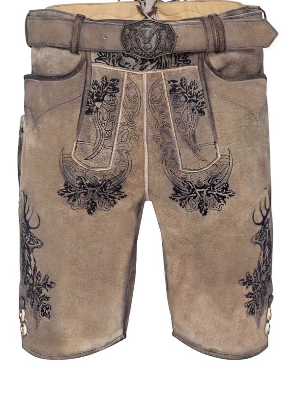 Lederhose kurz mit Gürtel hellbraun-schwarz Elvis 002420 ~ 54