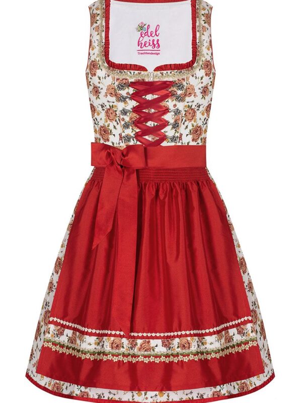 Mini Dirndl 55cm creme geblümt rot Linda 006924 ~ 38