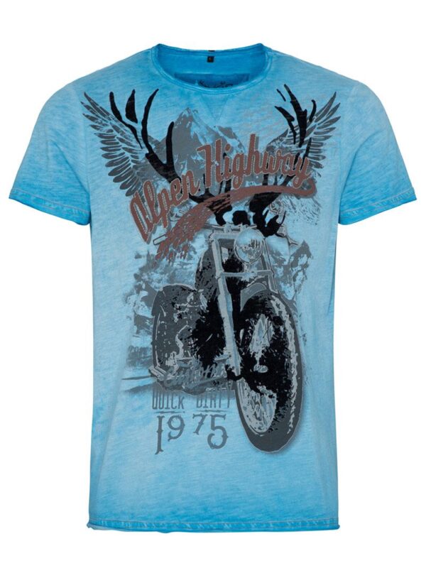 Trachtenshirt kurzarm blau bedruckt Till 009417 ~ S