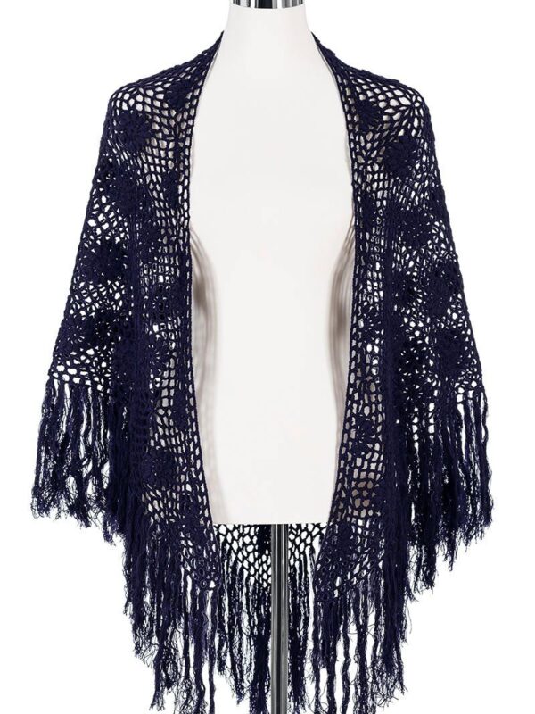 Poncho dunkelblau handgehäkelt 009930