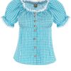 Trachtenbluse mit Karomuster ~ türkis ~ 44