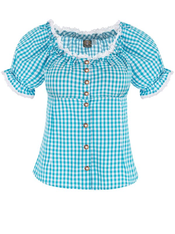 Trachtenbluse mit Karomuster ~ türkis ~ 44