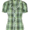 Trachtenbluse kurzarm grün kariert Stretch 002618 ~ 34
