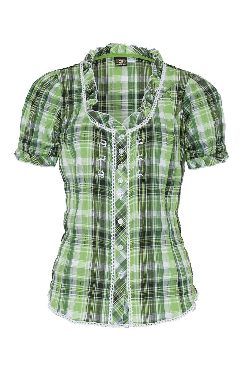 Trachtenbluse kurzarm grün kariert Stretch 002618 ~ 34
