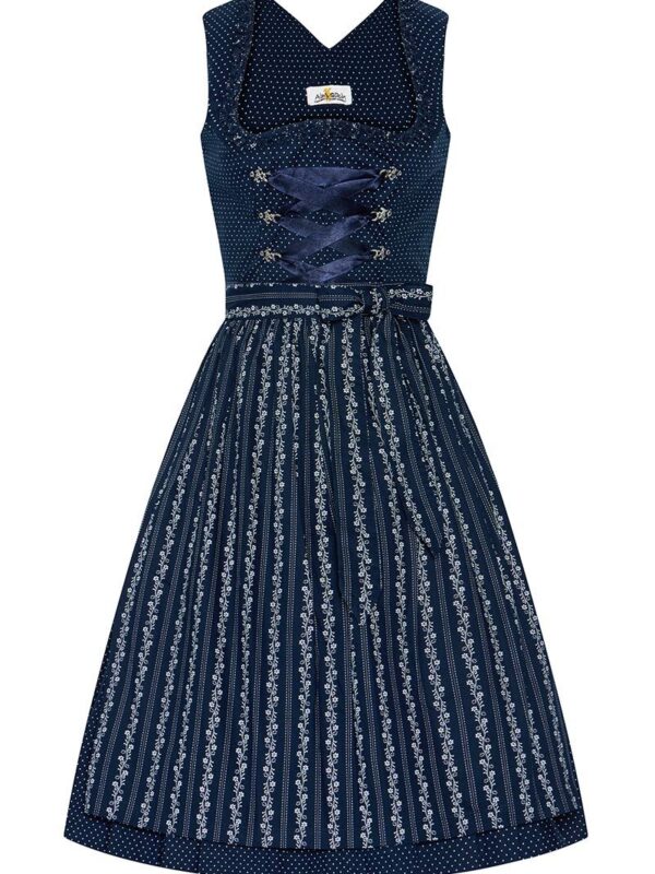 Midi Dirndl 65 cm dunkelblau gepunktet 015619 ~ 32