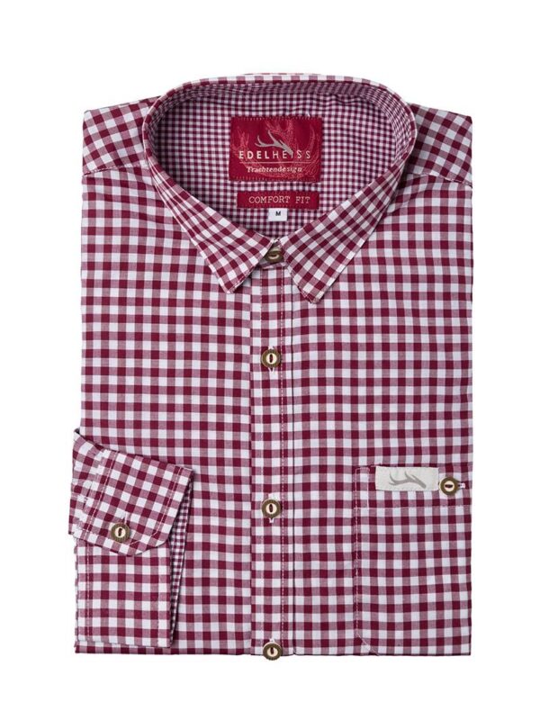 Trachtenhemd langarm dunkelrot kariert Robby 005114 ~ XL