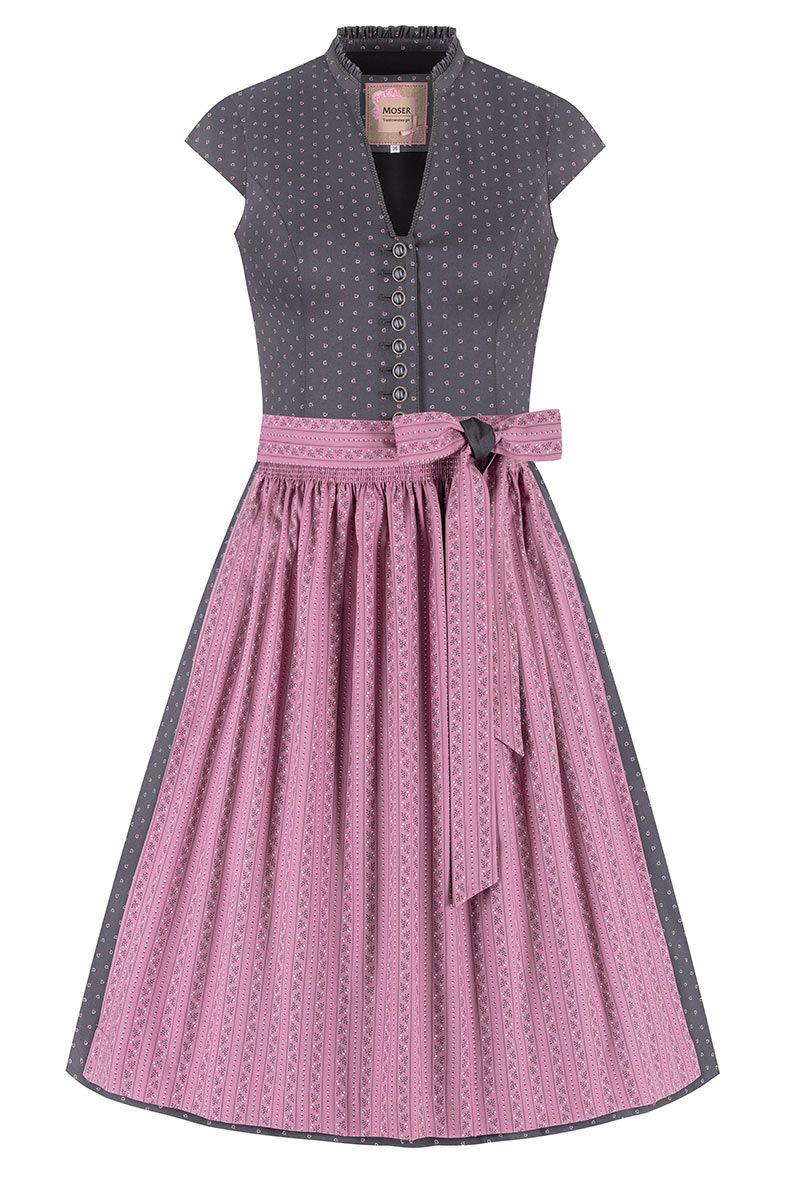 Midi Dirndl 65 cm grau altrosa Stretch Paula 010381 ~ 34
