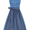 Midi Dirndl 65 cm hellblau geblümt Venora 009974 ~ 32