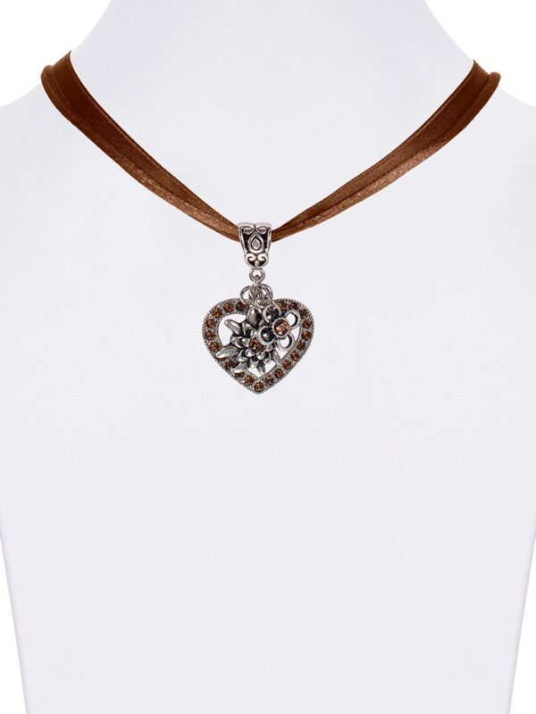 Collier mit Herzanhänger & Edelweiß 102293 ~ braun