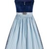 Midi Dirndl 70 cm dunkelblau hellblau Samt Pascal 015076 ~ 42