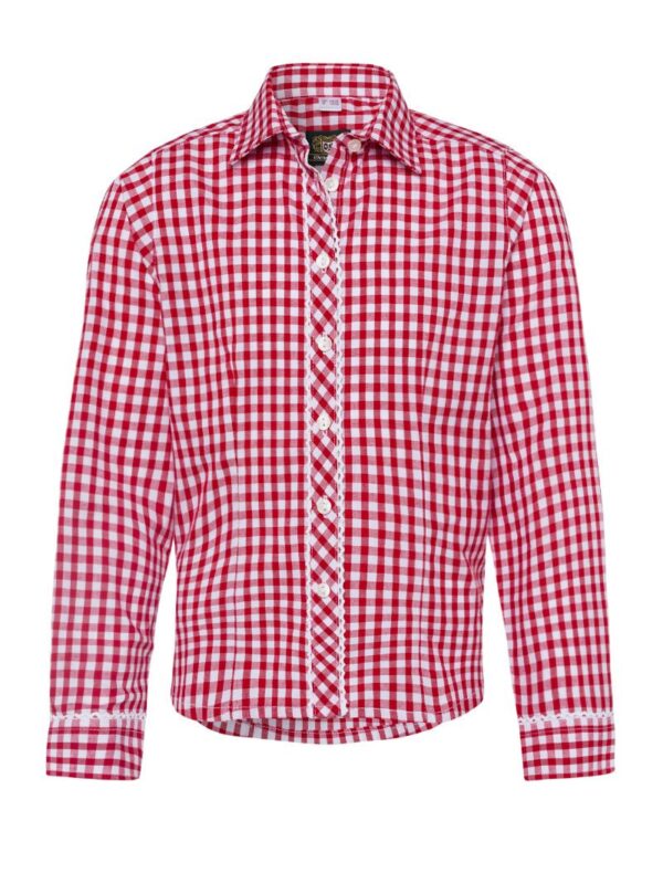 Kinder Trachtenbluse langarm rot karo 007150 ~ 80