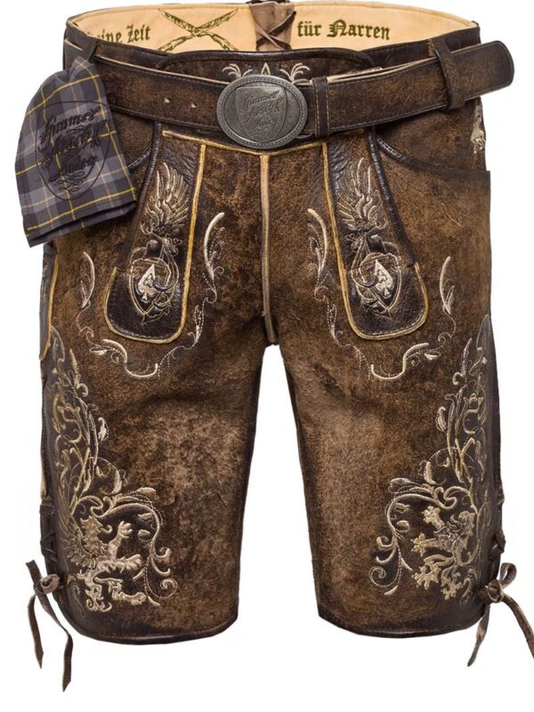 Lederhose kurz mit Gürtel tabak-rustikal Sonntag 001241 ~ 58