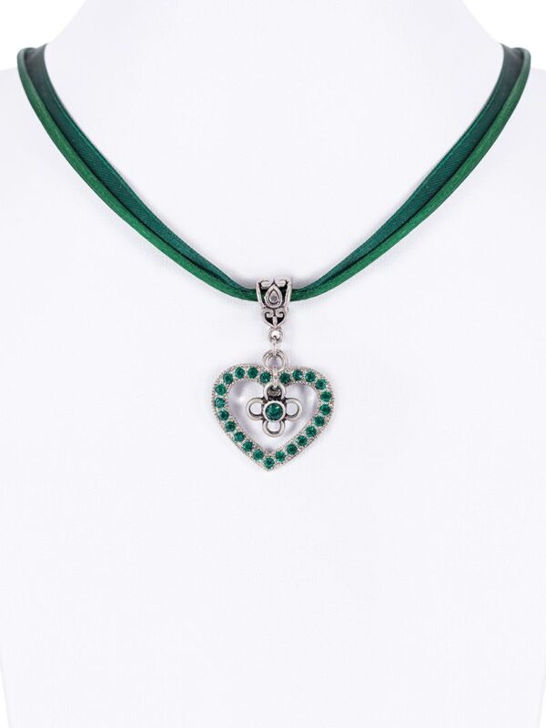 Collier verschiedenfarbig mit Herzanhänger und Satinband 005703 ~ dunkelgrün