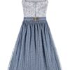 Midi Dirndl 65 cm grau blau Emilia 014653 ~ 44
