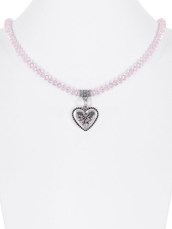 Collier verschiedenfarbig mit Glasperlen und Herzanhänger 011505 ~ altrosa