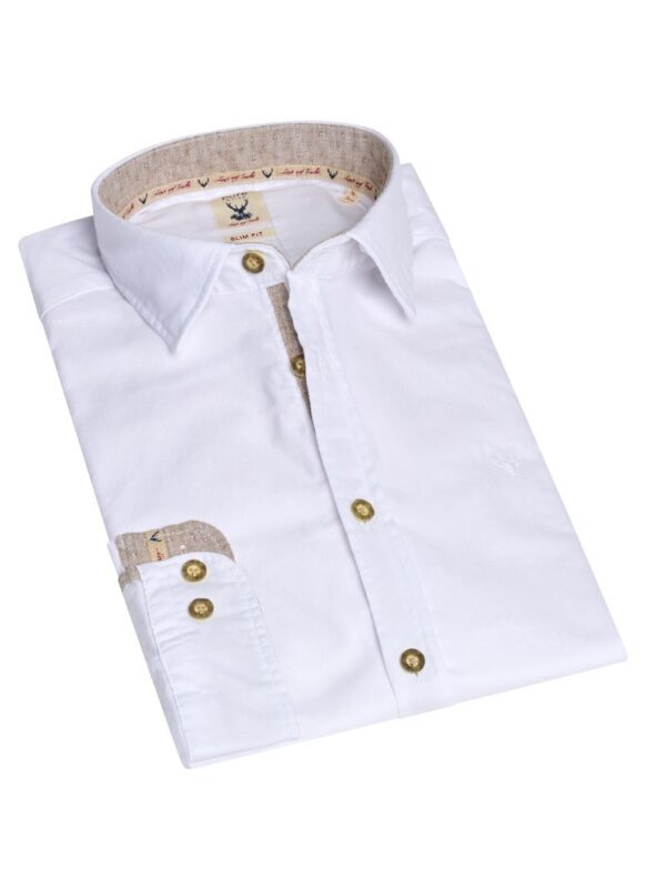 Trachtenhemd langarm weiß braun Stretch 011929 - slim fit ~ XXL