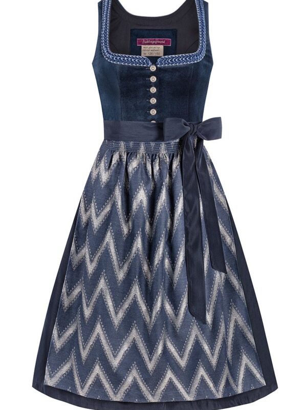 Midi Dirndl 70 cm blau grau Samt Amalia 015906 - limitiert ~ 38