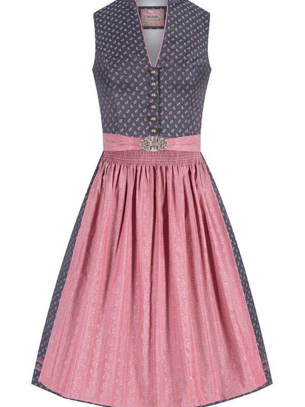 Midi Dirndl 65 cm blau rosenholz Louise 010226 ~ 38