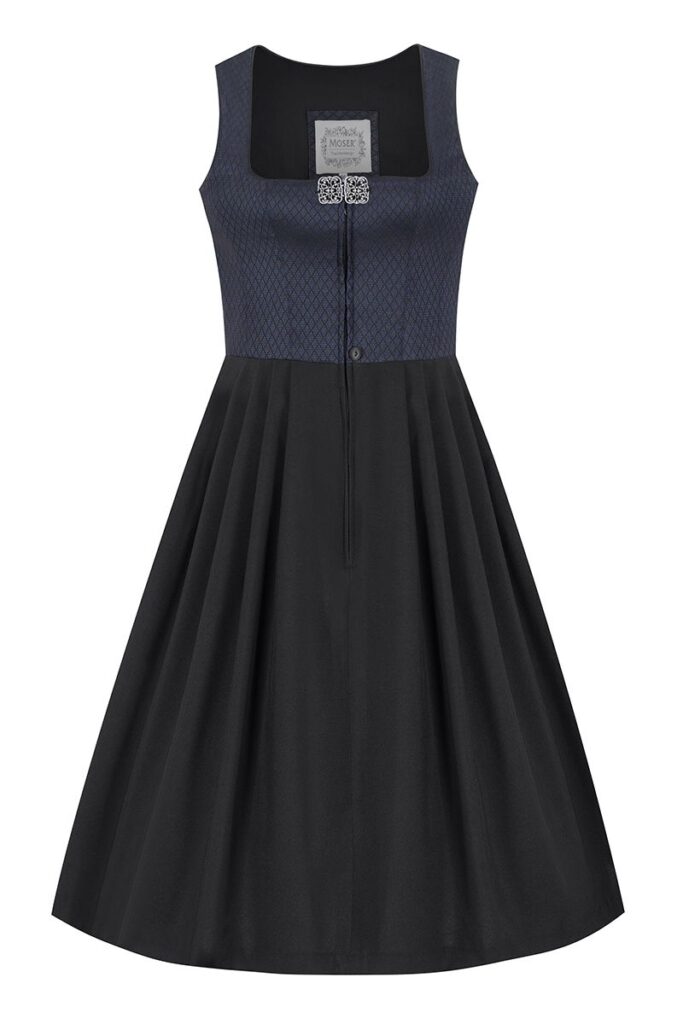 Midi Dirndl 70 cm Gastro dunkelblau schwarz Stretch Emma 014193 ~ 36