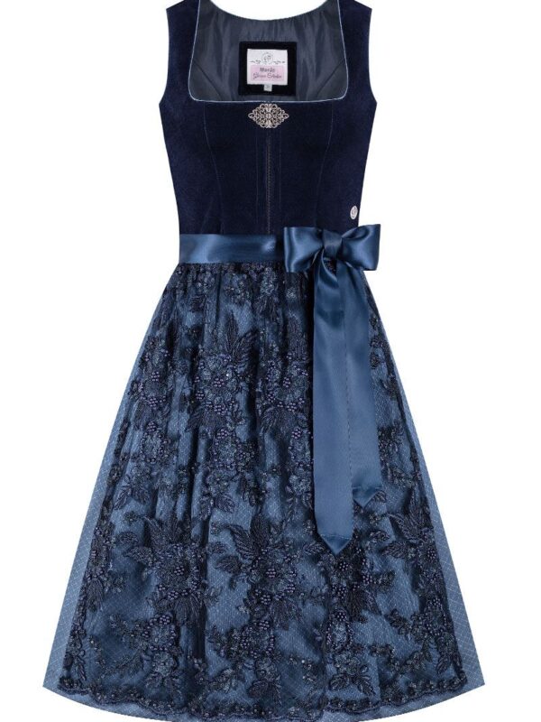 Midi Dirndl 65 cm dunkelblau Samt Greta 013912 ~ 46