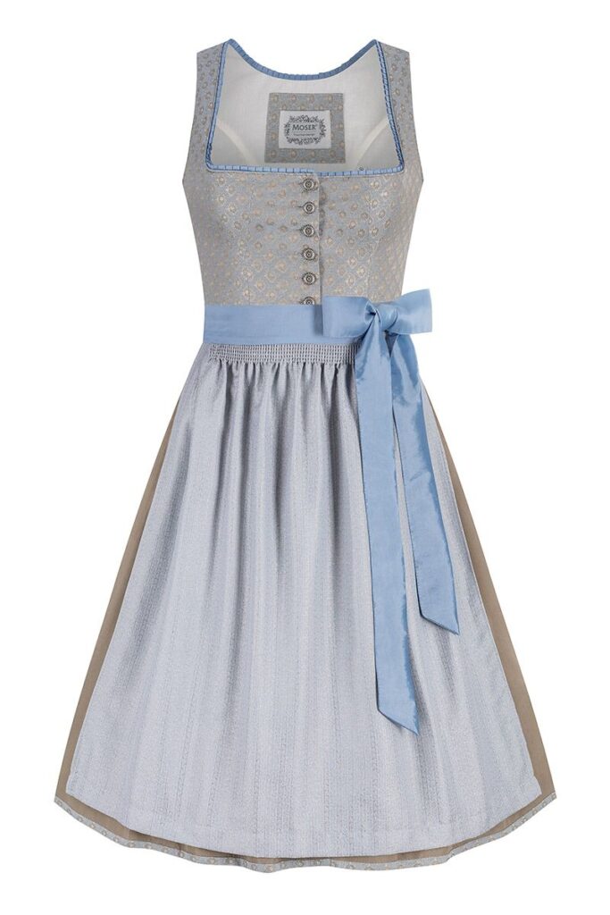 Midi Dirndl 65 cm blaugrau silber Caroline 014678 ~ 38