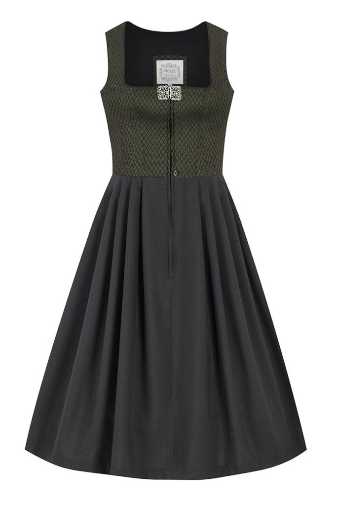 Midi Dirndl 70 cm Gastro oliv schwarz Stretch Emma 014195 ~ 52