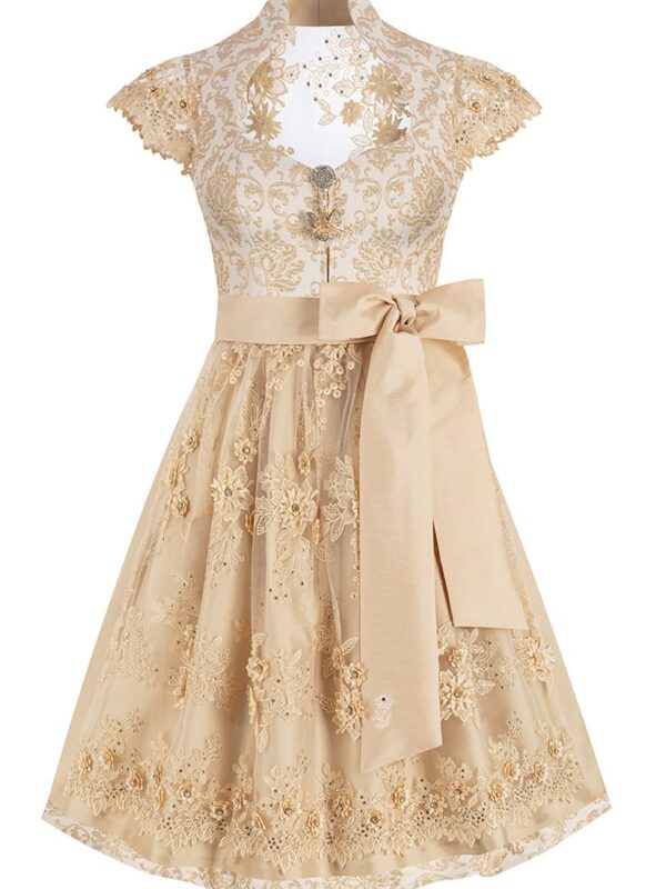 Hochzeitsdirndl mini 60 cm creme gold Marie 016575 ~ 36