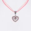 Collier verschiedenfarbig mit Herzanhänger und Satinband 005703 ~ rosa