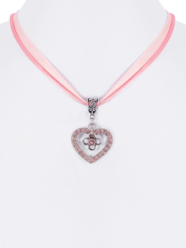 Collier verschiedenfarbig mit Herzanhänger und Satinband 005703 ~ rosa