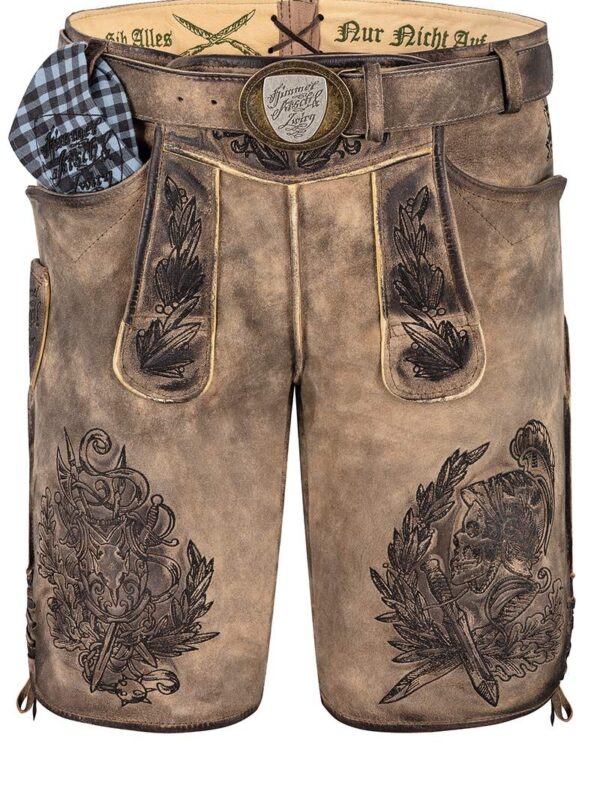 Lederhose kurz mit Gürtel graubraun antik Watzmann 015508 ~ 52