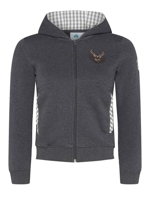 Kinder Kapuzen-Sweatjacke anthrazit mit Hirschstickerei Ben 007991 ~ 140