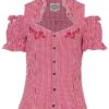 Trachtenbluse kurzarm rot kariert mit Carmenärmeln 005372 ~ 32