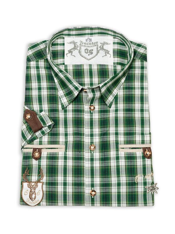Trachtenhemd kurzarm grün kariert mit Stickerei Gregor 111960 ~ 4XL (49/50)