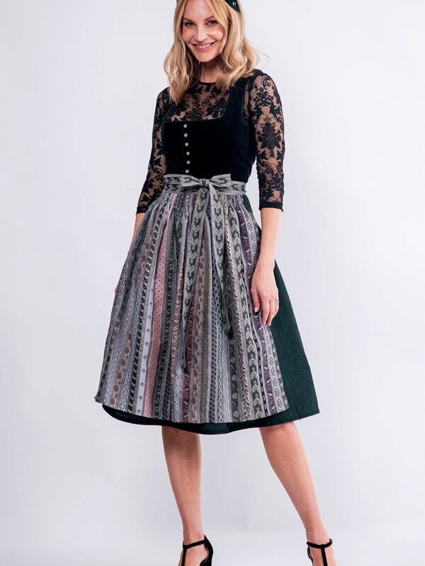 Midi Dirndl 70 cm schwarz dunkelgrün Samt Melinda 013230 ~ 32