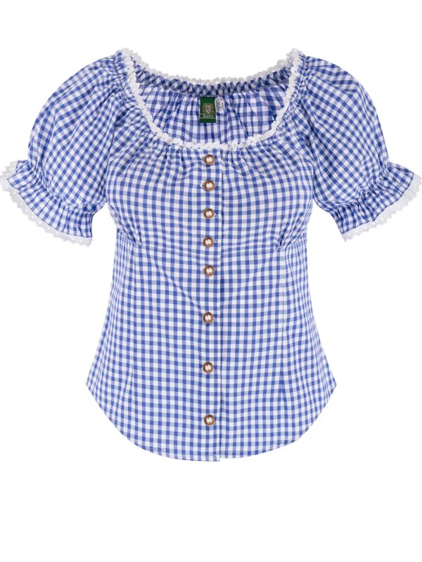 Trachtenbluse mit Karomuster ~ 34 ~ blau