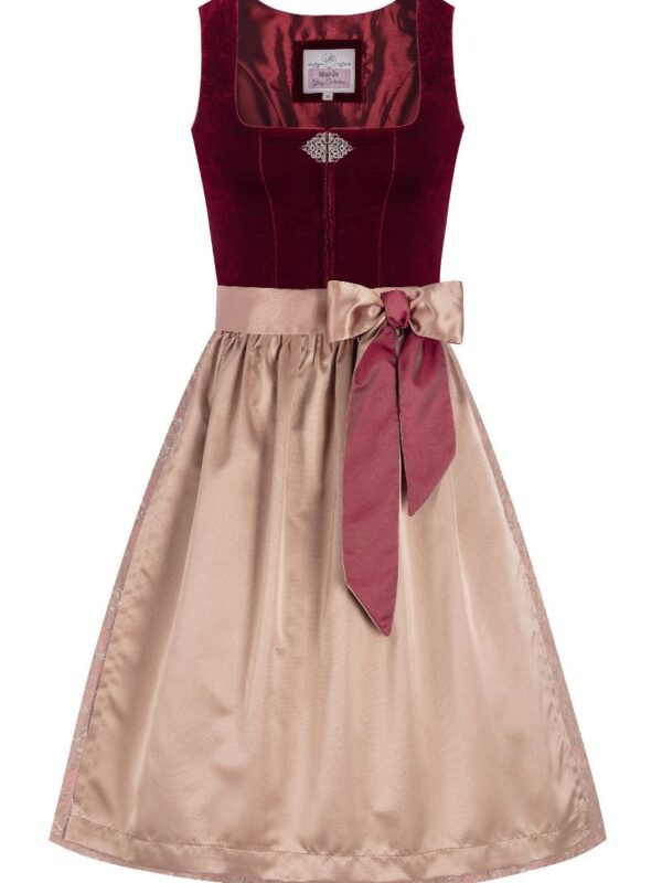 Midi Dirndl 65 cm dunkelrot taupe Samt Greta 013913 ~ 44