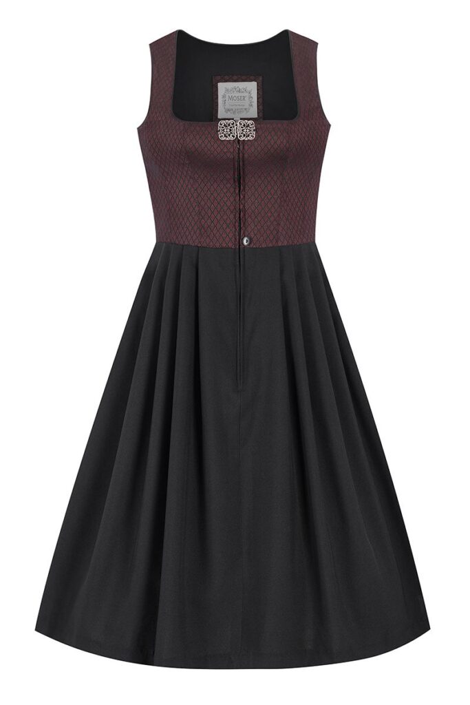 Midi Dirndl 70 cm Gastro dunkelrot schwarz Stretch Emma 014194 ~ 44