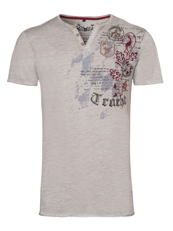 Trachtenshirt taupe mit Aufdruck und Stickerei Felix 006563 ~ M