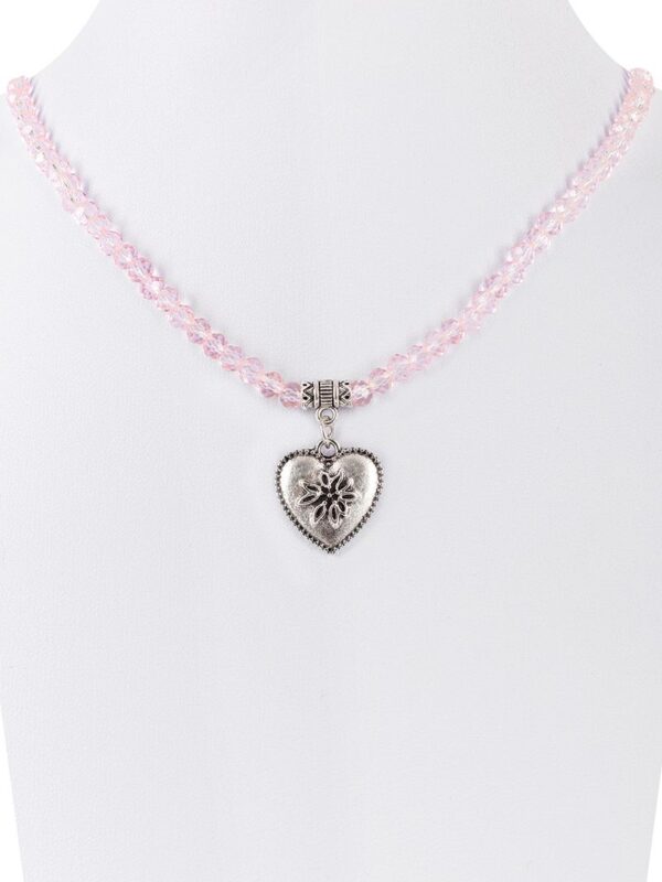 Collier verschiedenfarbig mit Glasperlen und Herzanhänger 011505 ~ rosa
