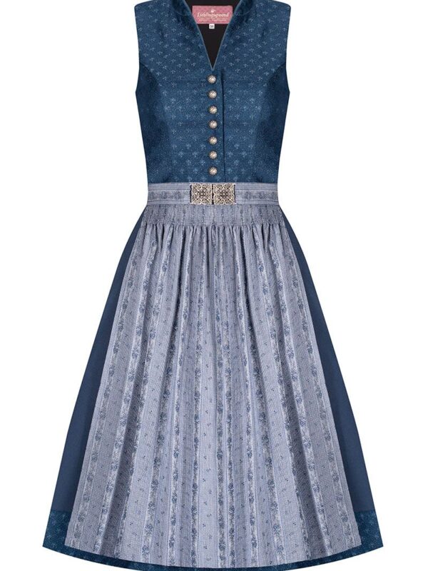 Midi Dirndl 65 cm blau grau Louise 007493 ~ 38
