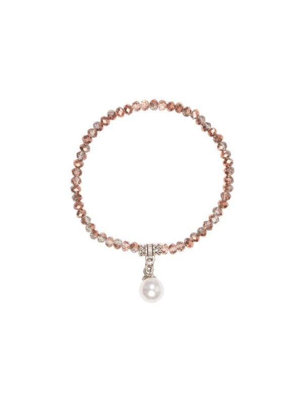 Kristallarmband mit Perlen-Anhänger verschiedenfarbig 008466 ~ taupe