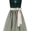 Midi Dirndl 65 cm dunkelgrün hellgrün Samt Greta 013914 ~ 42