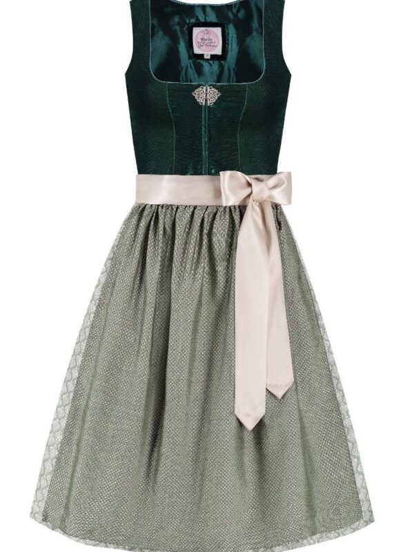 Midi Dirndl 65 cm dunkelgrün hellgrün Samt Greta 013914 ~ 42