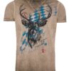 Trachtenshirt kurzarm braun mit Rauten und Hirsch Bavaria 006567 ~ XXL